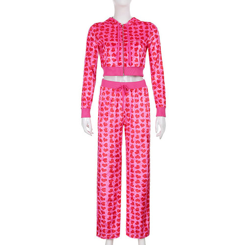 Bild in Galerie-Viewer laden, 2-teiliges Set mit Kapuzen-Cardigan mit Love-Print