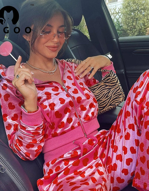 Bild in Galerie-Viewer laden, 2-teiliges Set mit Kapuzen-Cardigan mit Love-Print