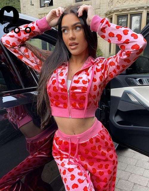 Bild in Galerie-Viewer laden, 2-teiliges Set mit Kapuzen-Cardigan mit Love-Print