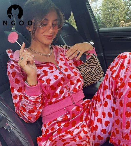 2-teiliges Set mit Kapuzen-Cardigan mit Love-Print